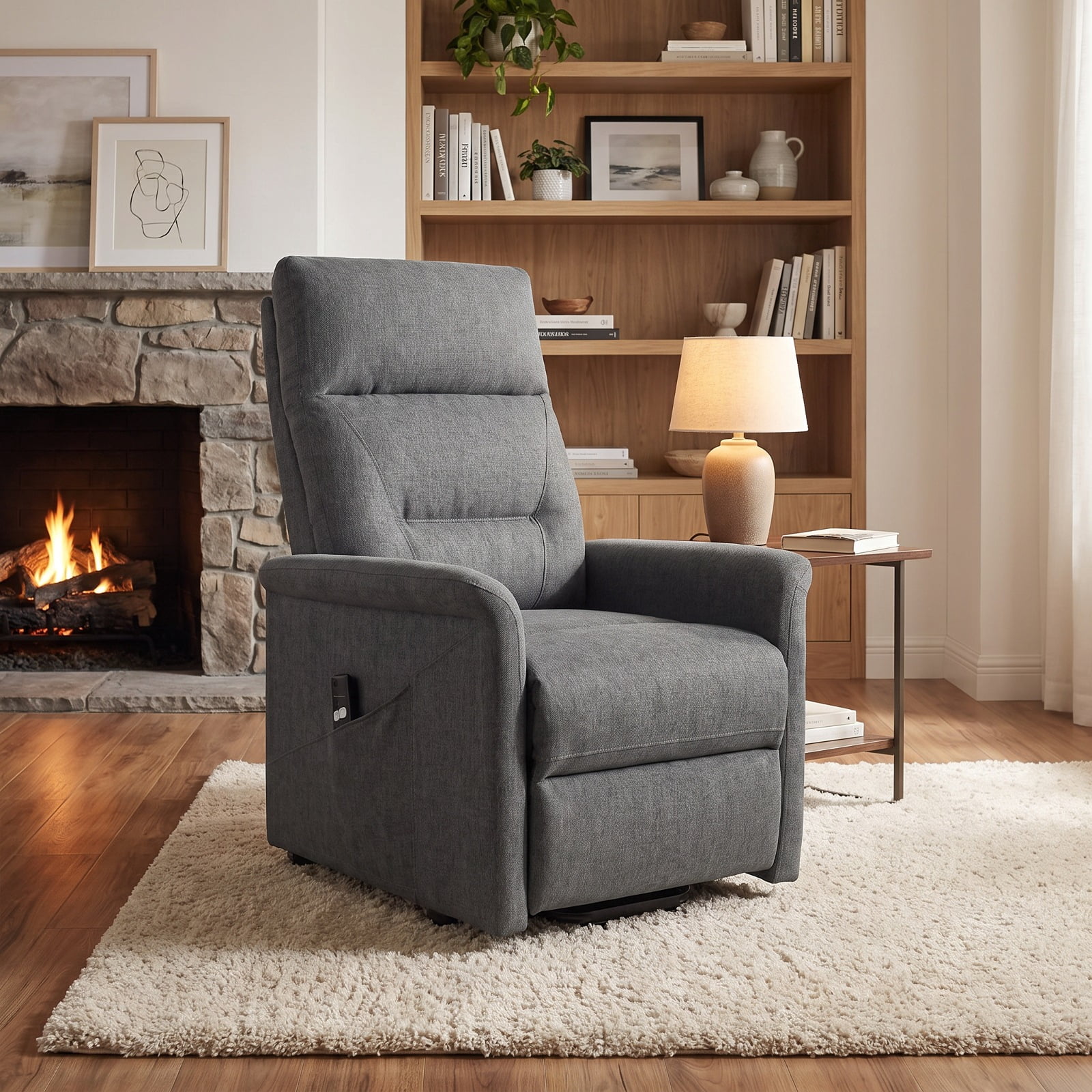 Furnibear Power Lift Recliner Chair for Elderly with Remote Control Retractable Footrest and Side Storage Pocket for Living Room and Bedroom, Gray