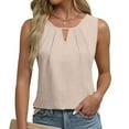 thumbnail image 2 of Lovskoo Womens Summer Tank Top Sleeveless V Neck Keyhole Business Casual Outfits 2024 Basic Loose Dressy Linen Work Shirt Beige, 2 of 5