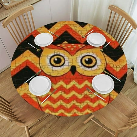 

Autua Owl Round Tablecloth with Elastic Edge 100% Polyester Stain-Resistant Washable for Indoor Outdoor Restaurants Weddings Parties 46 -50