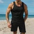 thumbnail image 2 of Wyobmus Mens 2 Piece Outfits Summer Casual Track Suit Waffle Knit Sleeveless Tank Top and Shorts Set Casual Jogger Sets S-3X Black, 2 of 5