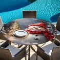 thumbnail image 4 of Red Snowman Christmas Fitted Tablecloth with Elastic Edged, Round Table Cloth for Dining Table, Xmas Snowflake Oil Painting Waterproof Oil Proof Table Cover for Indoor Outdoor 55"-60", 4 of 9