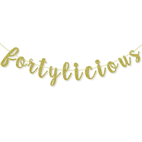 Fortylicious Birthday Banner, Women's 40th Birthday Party Decorations Supplies, Hello 40 Anniversary Sign, Gold Glitter