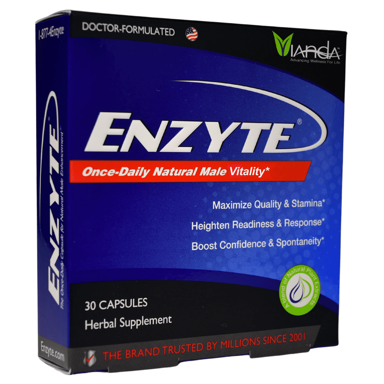 Enzyte® Natural Male Vitality Supplement with Asian Ginseng, Ginkgo Biloba, and Epimedium – 30 Capsules, 30 Day Supply