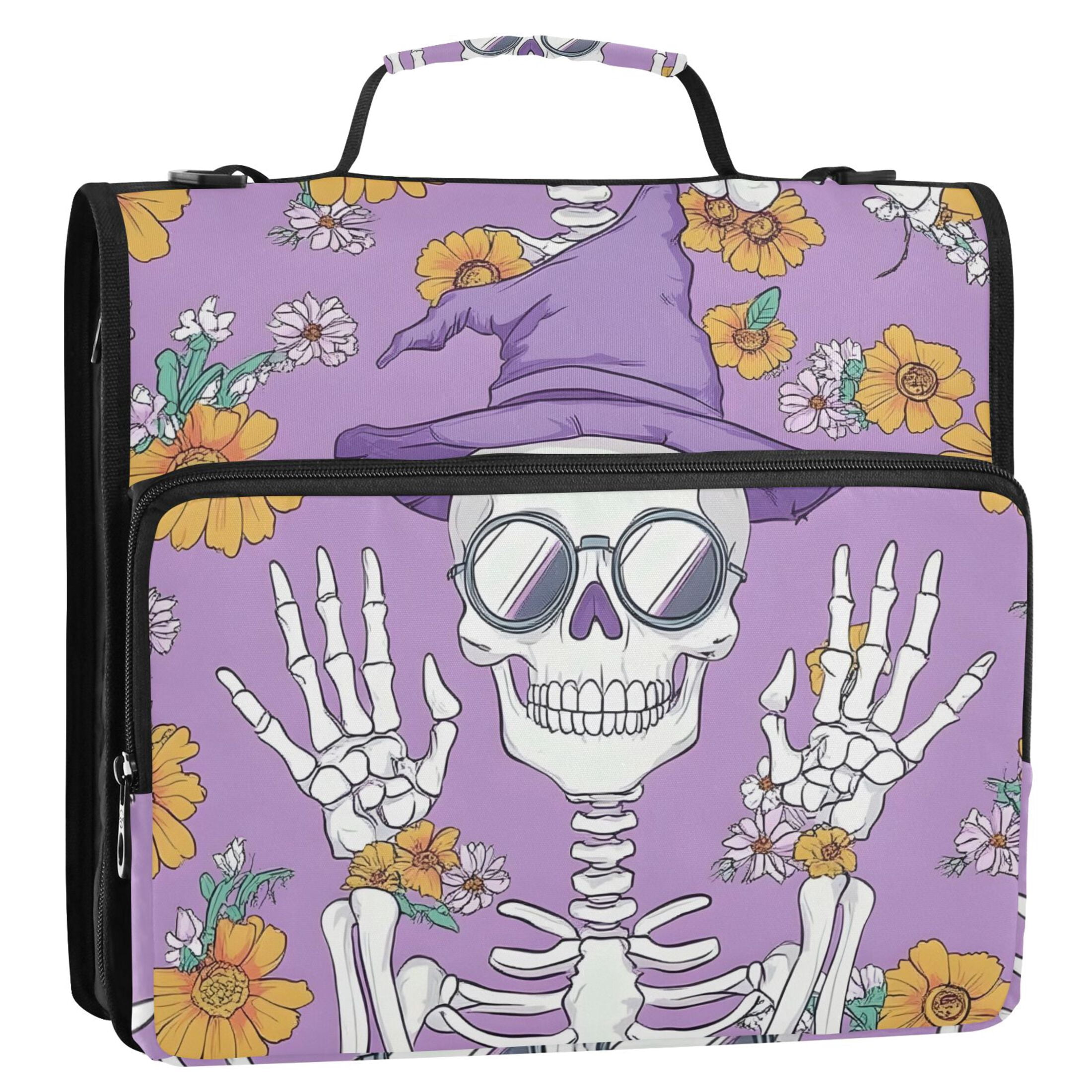ALAZA Zipper Binder Bag Fashion Skull 3 Ring File Folder Binder Organizer Bag