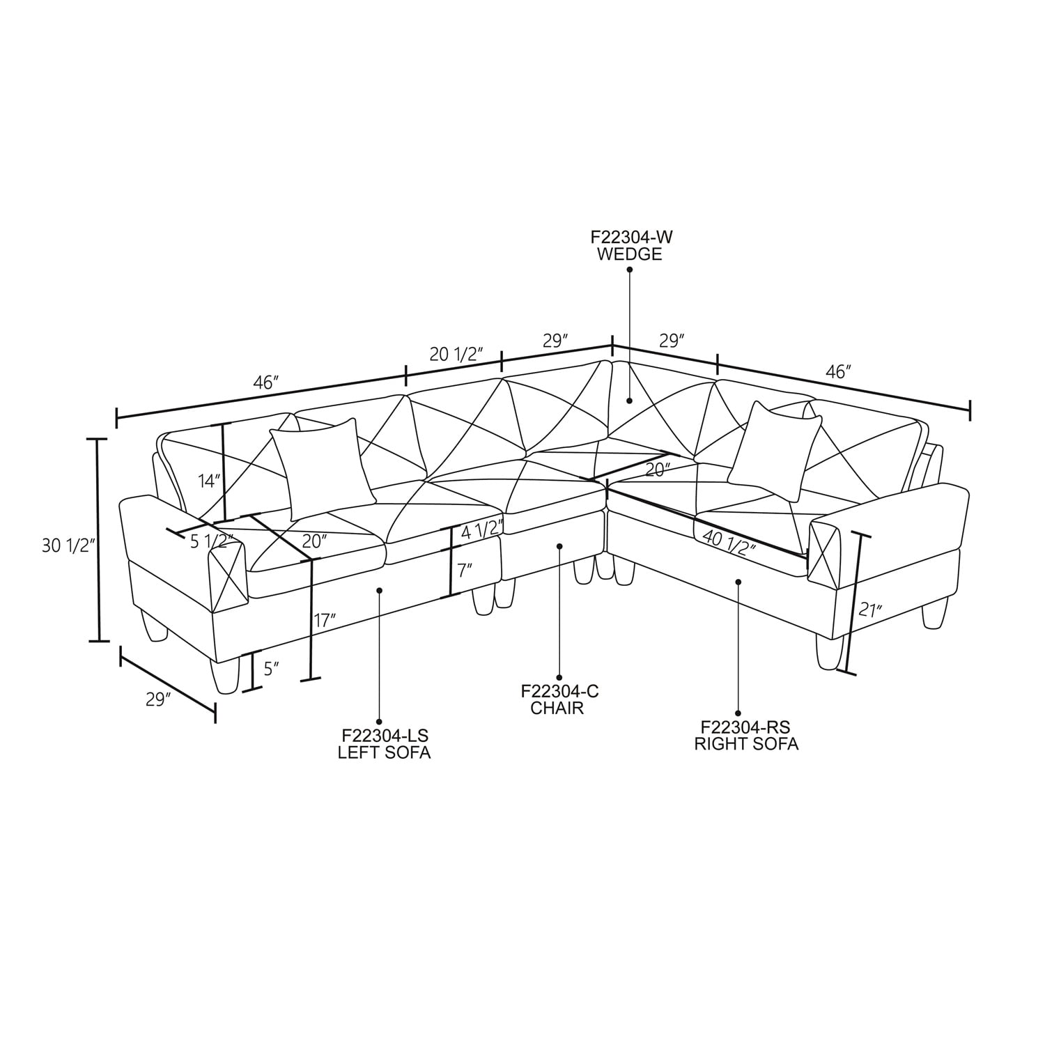 Hommoo Sofa Set,Massa Flannel 4-Piece Couch Living Room Sofa Set,Sectional Couches for Living Room,Dark Grey