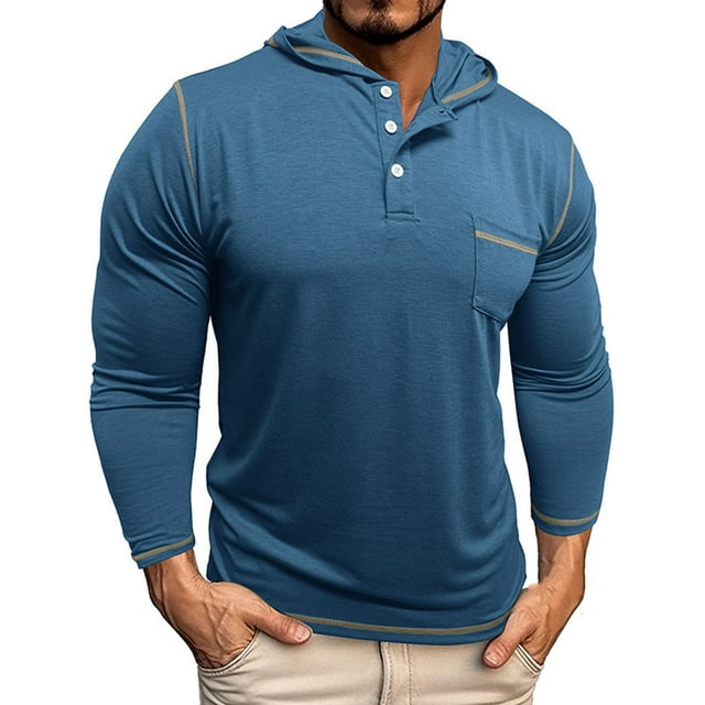 Men Casual Fashion Solid Color Breathable Long Sleeve Round Collar Base Shirt Top