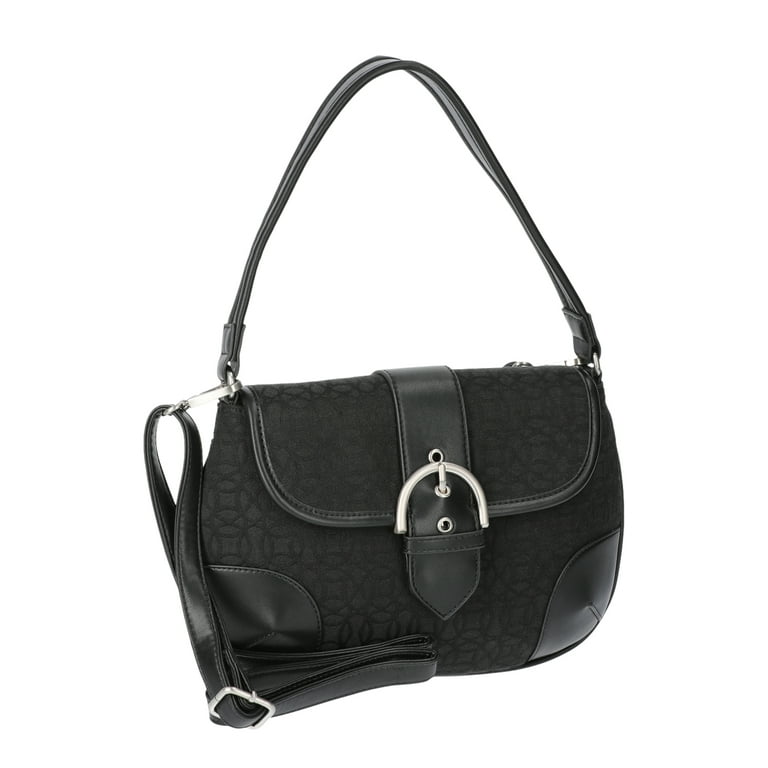 Time and Tru Women s Heather Shoulder Buckle Bag Black Jacquard