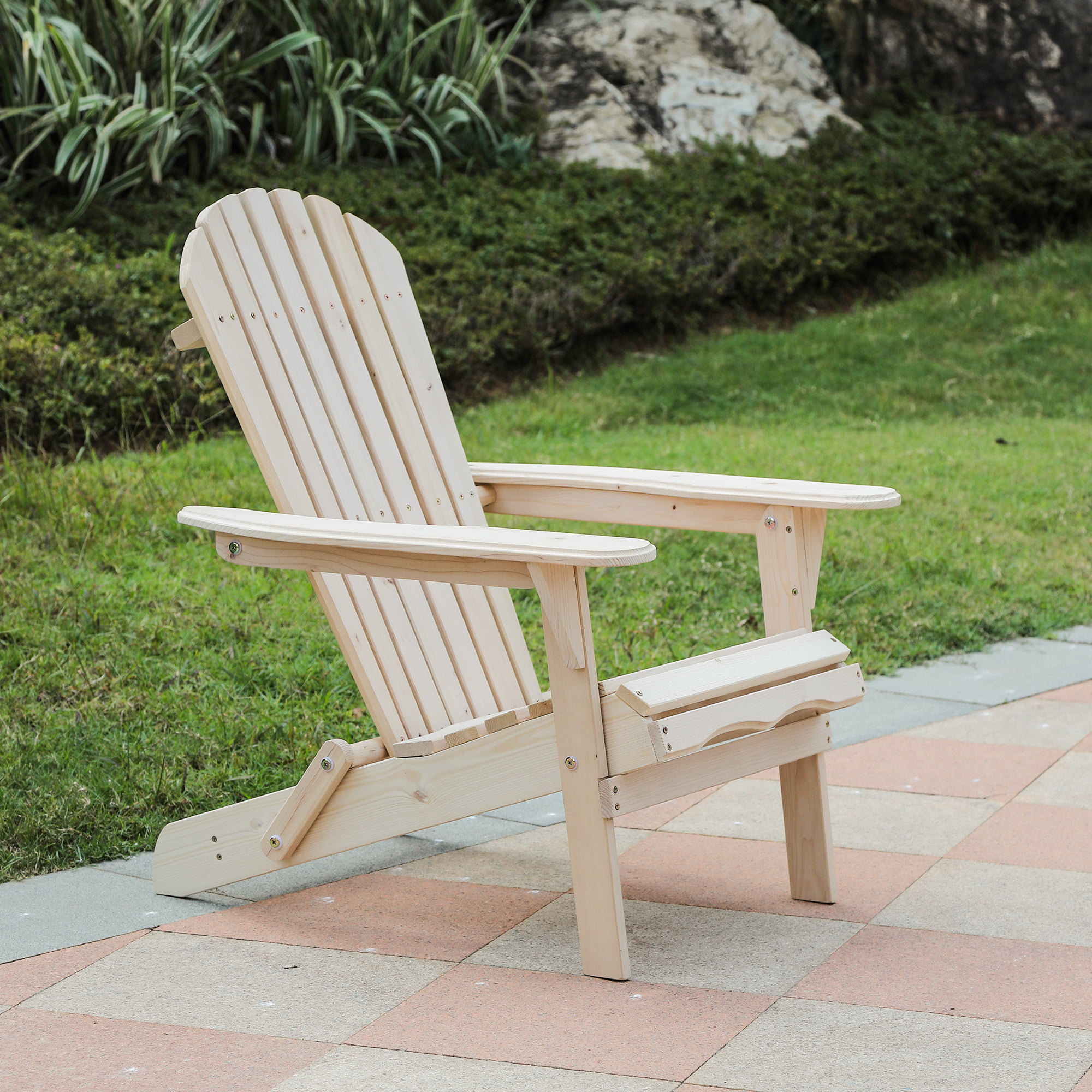 Brown Folding Hemlock Wood Adirondack Chair Accent Furniture W/ Natural Finish 