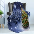 thumbnail image 4 of Christmas Soft Flannel Fleece Throw Blanket, Dark Starry Night with Spruce Coniferous Tree on the Field Elf Noel Yule Theme, Cozy Plush for Indoor and Outdoor Use, 70" x 90", Multicolor, by Ambesonne, 4 of 5