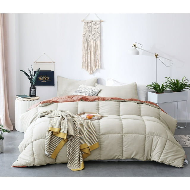 Ensemble de Literie d'Automne Réversible, Couette Douce Beige-Rose