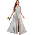 thumbnail image 1 of Vestido de dama de honor Fu Jiang, plateado, talla grande, cuello en V, 1 of 7