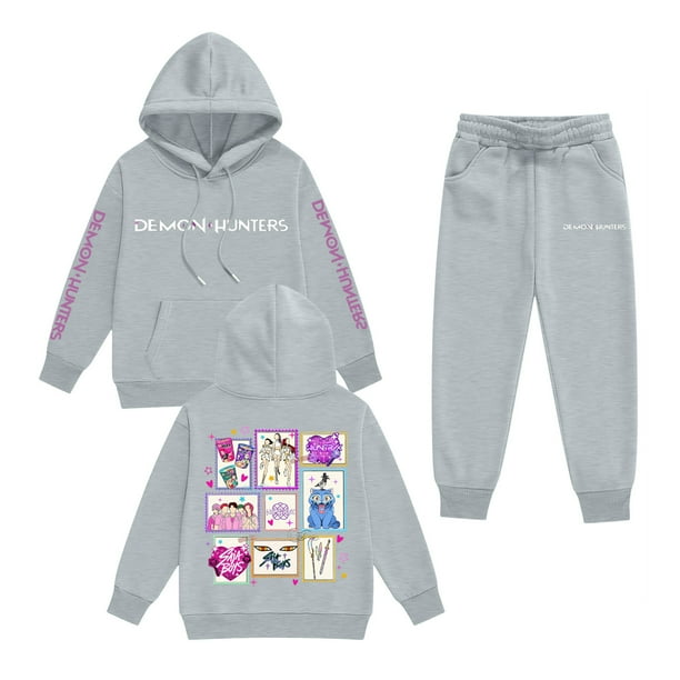 Pop cazadora para niña Hooded Sweatshirt Set,Soft Streetwear Pullover,Cute Long Sleeve Hoodie for Fall Winter (Gray)