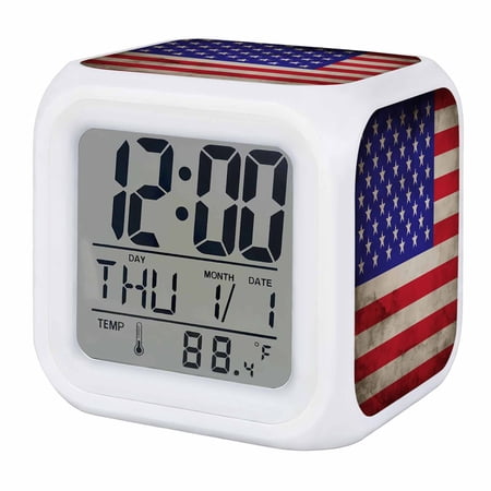 American Flag Digital Alarm Clock for Bedrooms, Smart LED Alarm Clock with 7 Color Changing Night