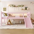 thumbnail image 2 of Bellemave Low Loft Bed Twin with Slide, Loft Bed with Bookcase and LED Lights, Wood Twin Size Loft Beds Frame with Storage Shelves, No Box Spring Needed（Pink), 2 of 8