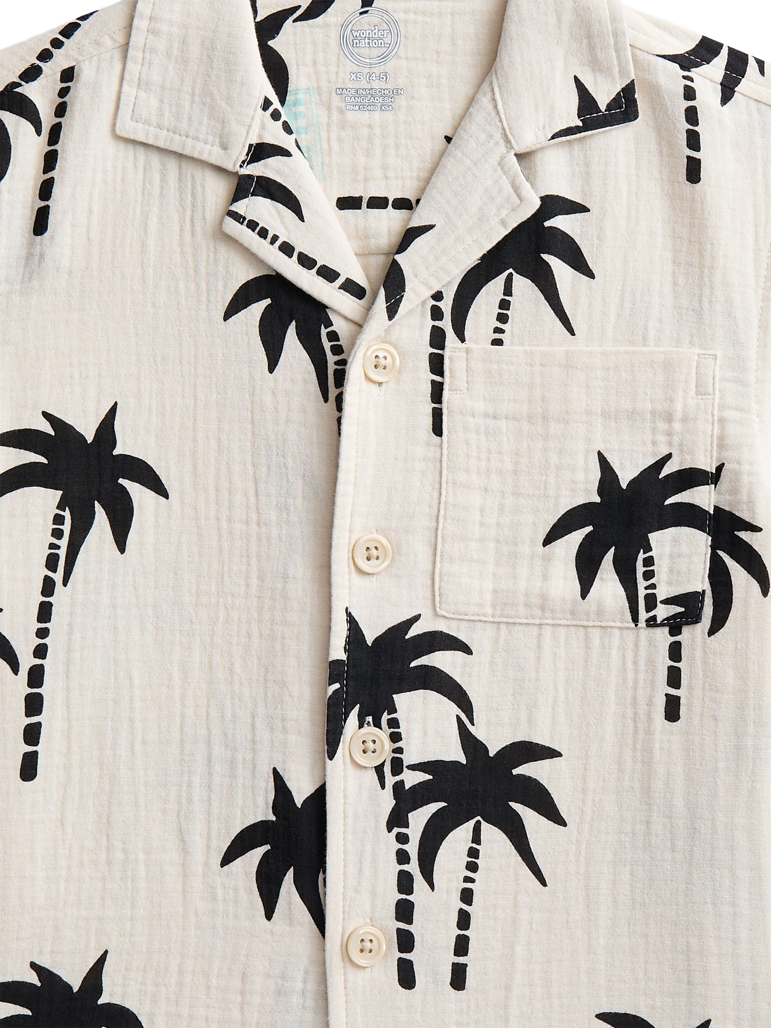 Wonder Nation Boys' Cotton Gauze Button Front Shirt with Short Sleeves, Sizes 4-18 & Husky