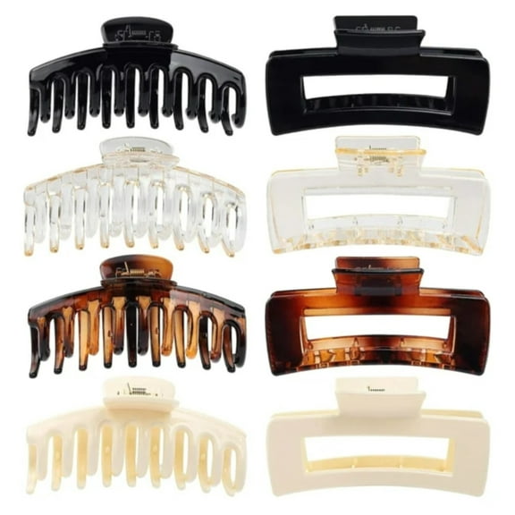 GoXteam Large Hair Claw Clips 4.1 Inch, Acrylic Claw Hair Clips for Thick Hair, Strong Hold Rectangular Jaw Clips for Thin Hair, French Design Big Hair Clips for Women Girls - Nonslip Clip (4 Pcs)