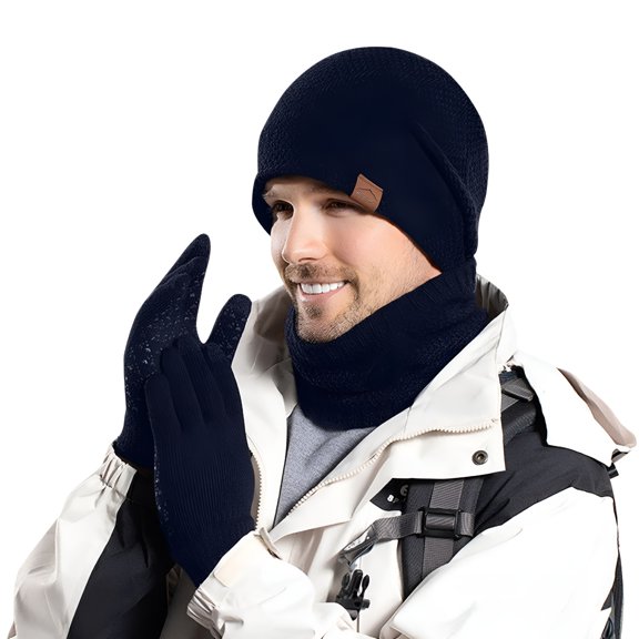 TELOLY Winter Warm Hat Gloves Neck Three Piece Set Winter Men Outdoor Cold Proof Plush Knitted Woolen Hat