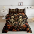 thumbnail image 2 of Feelyou Boho Skeleton Skull Bedding Comforter Set, Rustic Orange Groovy Flower Twin Comforter Sets, Hippie Gothic Romantic Reversible Bedding Set, Lightweight Room Decor, 2 Pieces, 2 of 8