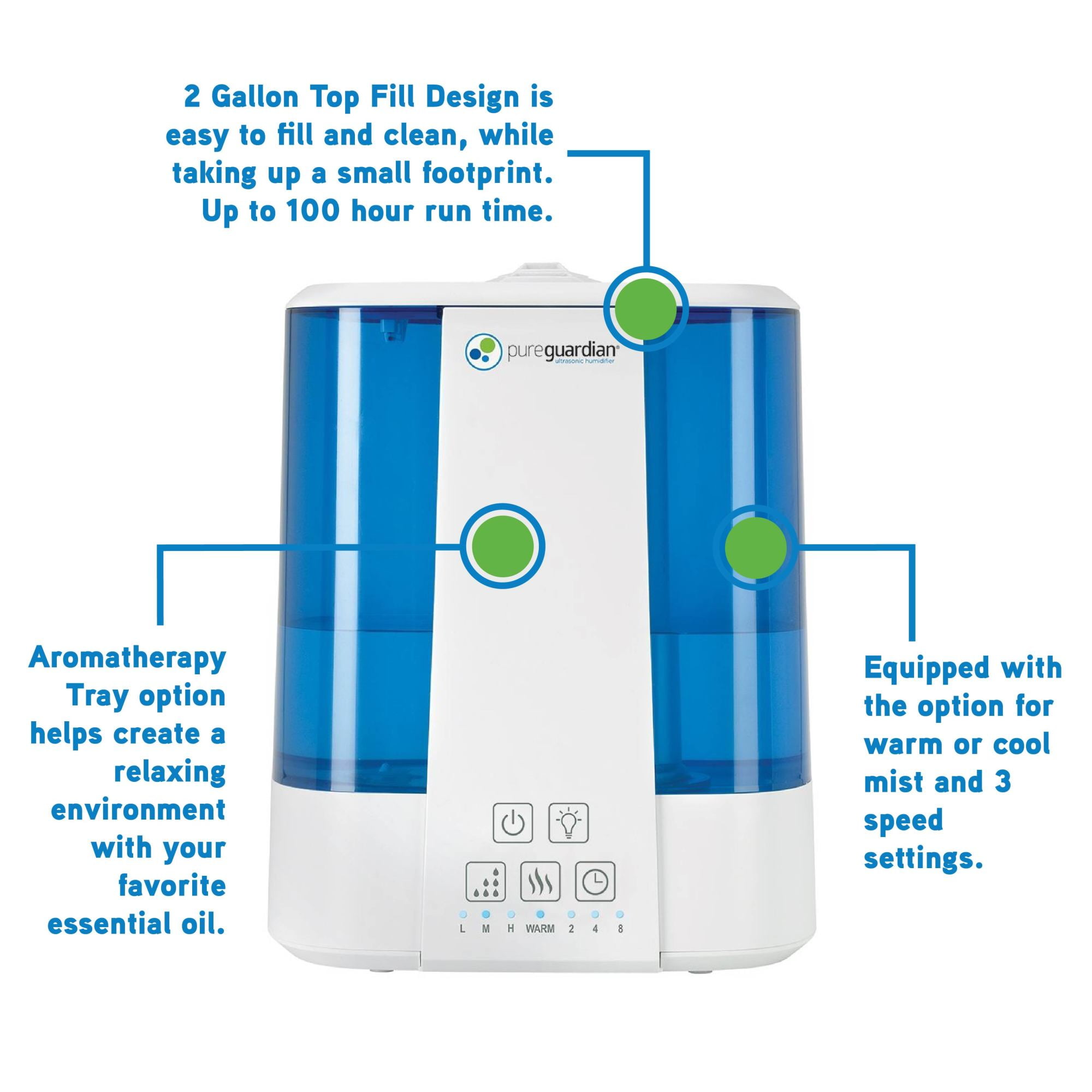 PureGuardian 100-Hour 2-Gallon Ultrasonic Warm & Cool Mist Humidifier, 560 Sq. ft. H5225WCA