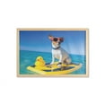 thumbnail image 1 of Rubber Duck Wall Art with Frame, Dog Sunglasses on Surfboard at Ocean Shore Fun Summer Season Theme, Printed Fabric Poster for Bathroom Living Room, 35" x 23", Multicolor, by Ambesonne, 1 of 2