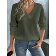 thumbnail image 4 of Blusas de Punto Gofre para Mujer, Blusas Casuales de Larga con Farol, Cuello en V, Camisetas Oversize. Verde S, 4 of 8