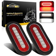 Partsam 2Pcs 6.3" inch Oval Truck Trailer Led Tail Stop Brake Lights Taillights Running Red and White Backup Reverse