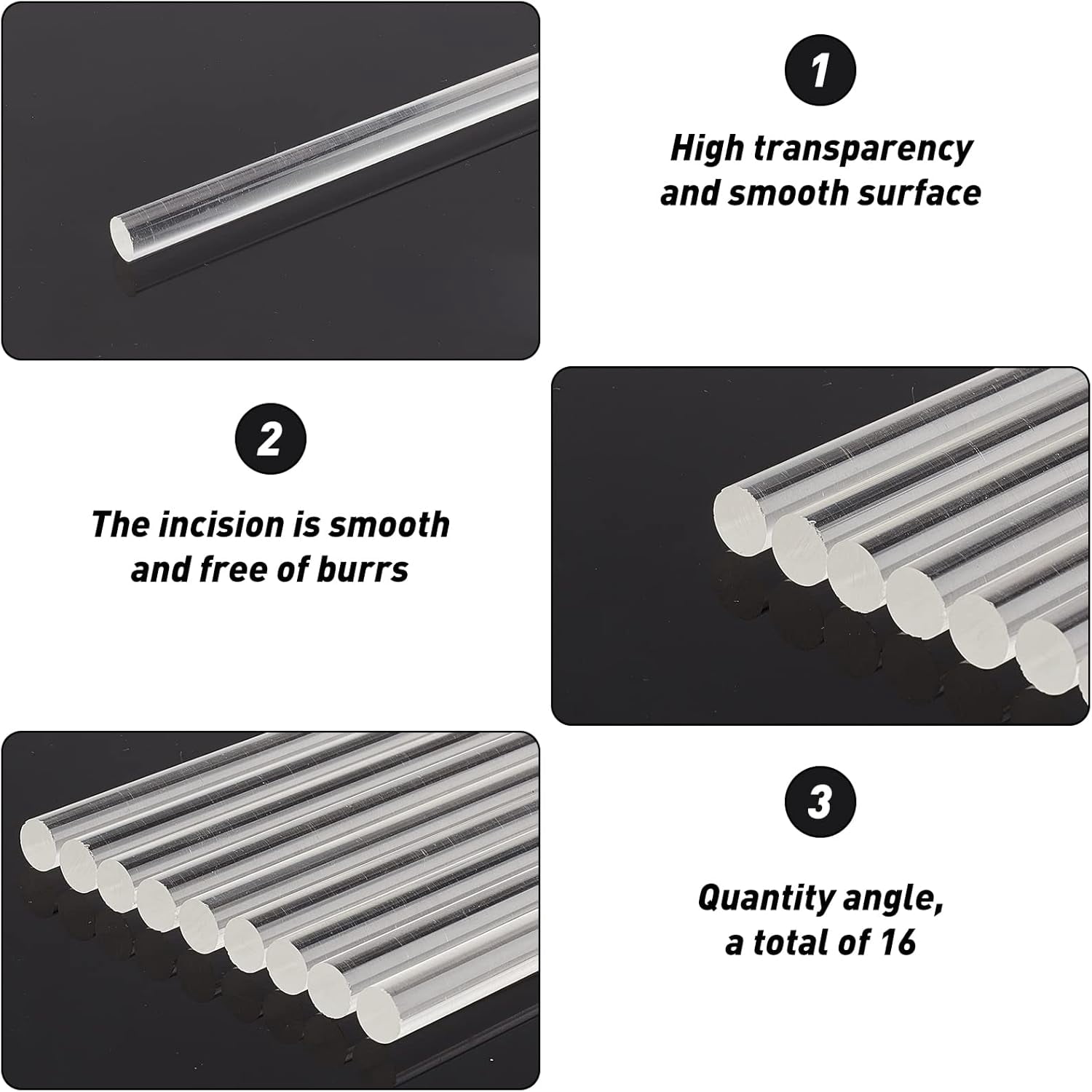 16 Pcs Acrylic Round Rods 10 inch Clear Acrylic Dowel Rods Holder Cake Dowels Plastic Cylinder Sticks for DIY Craft Plant Stake Curtain Pulls Retaining Shower Rods Cake Topper Dessert Clear