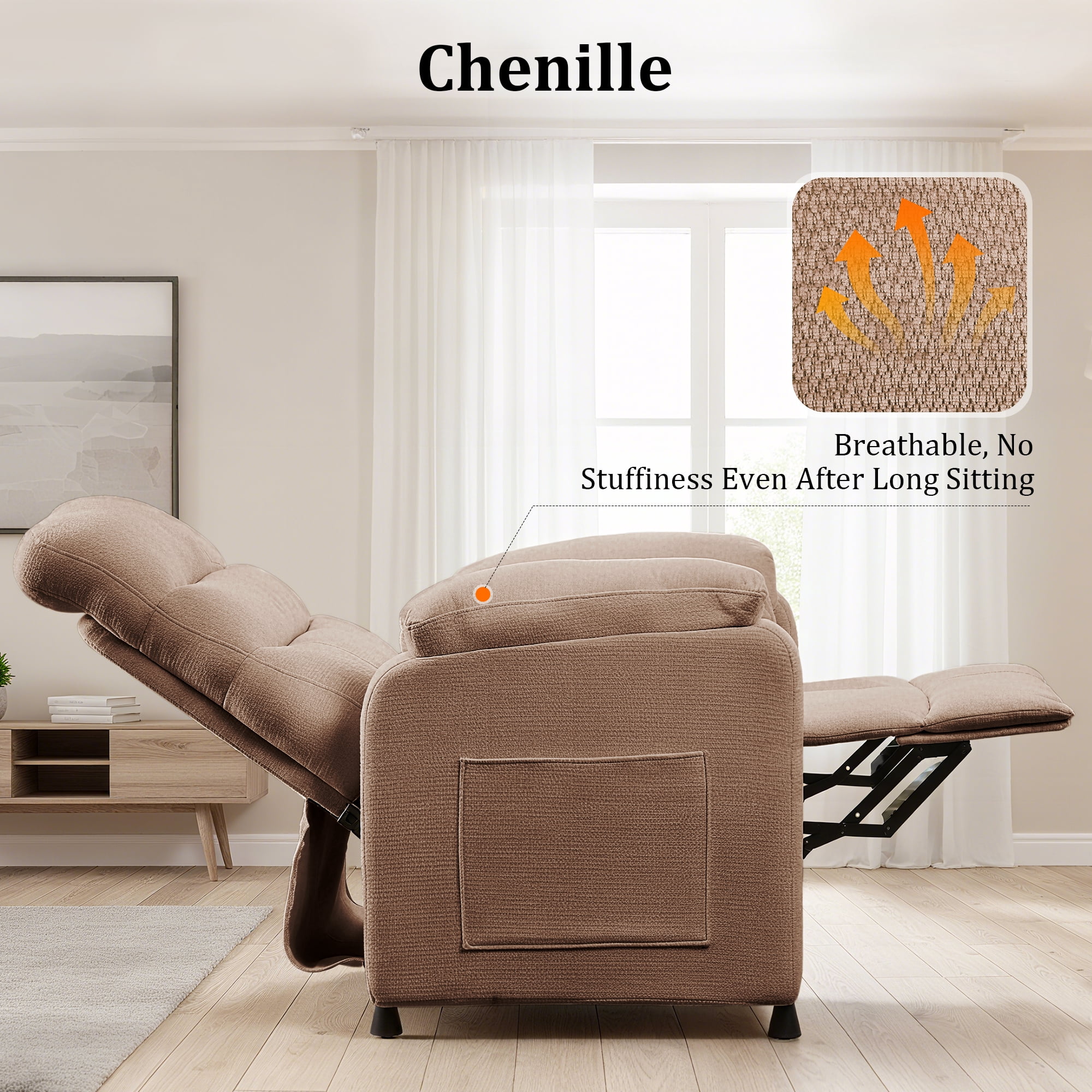 Miniyam Power Recliner Chair in Brown, Full Steel Frame & 7-Zone Support with Wired Memory Remote for Home Theater
