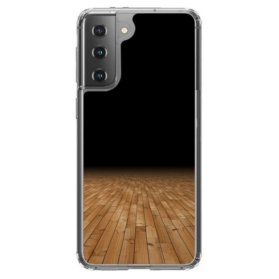 DistinctInk Clear Shockproof Hybrid Case for Galaxy S21 5G (6.2" Screen) - TPU Bumper, Acrylic Back, Tempered Glass Screen Protector - Basketball Court Floor - Love of Basketball