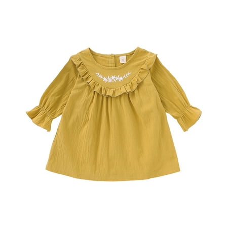 

Toddler Baby Girls Clothes Baby Girls Dress Long Sleeve Round Neckline Dress 12-24 Months Girls Fall Winter Dress Yellow