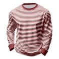 thumbnail image 3 of Striped Long Sleeve Shirt Men Crew Neck Color Block Basic Tops Pullover Loose Big and Tall Sweatshirt for Spring Summer Unisex (Deep Red, XL), 3 of 4