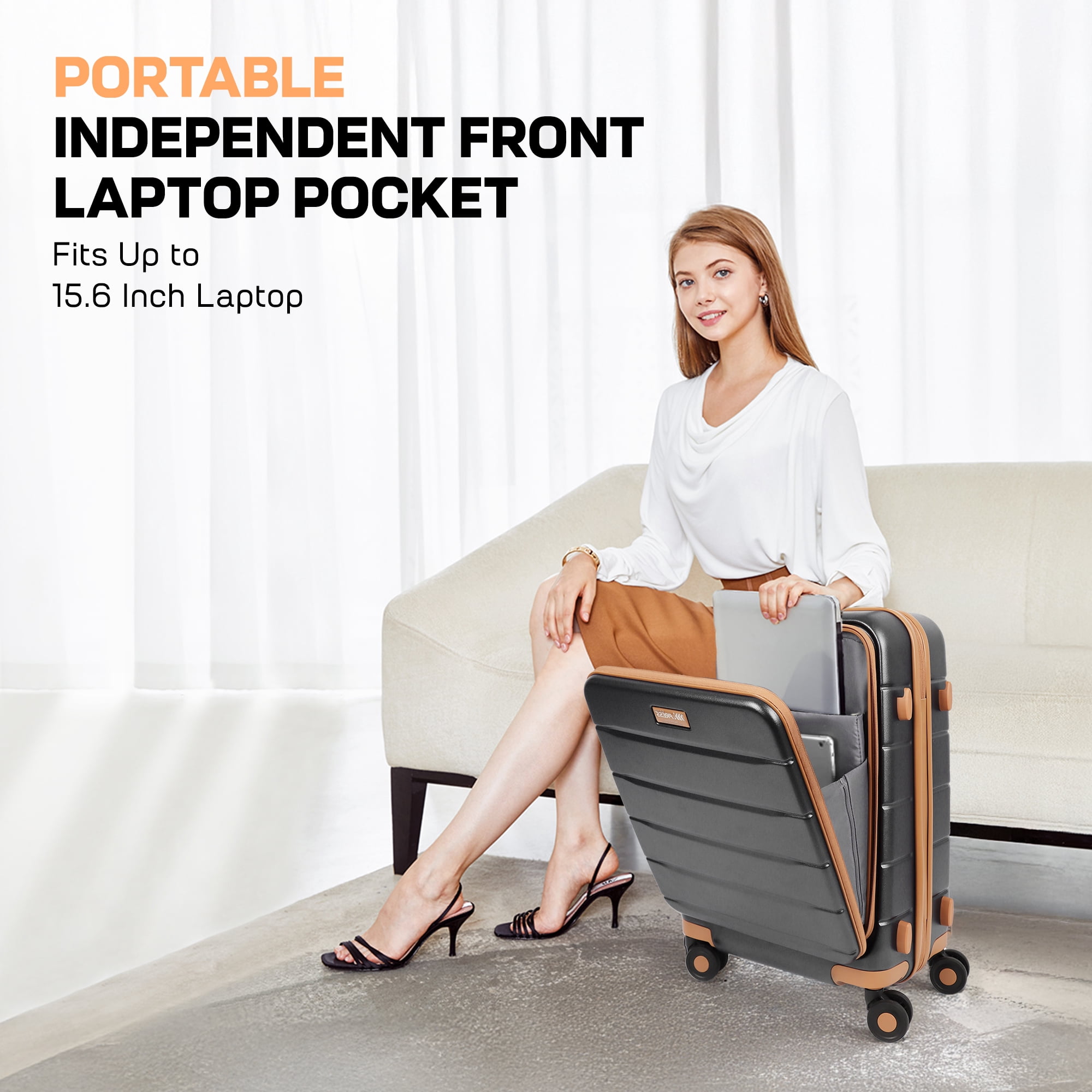 Carry On Luggage 22 x 14 x 9 Airline Approved Lightweight Hardside Spinner Luggage with TSA Lock and Laptop Compartment, Grey, CY2431