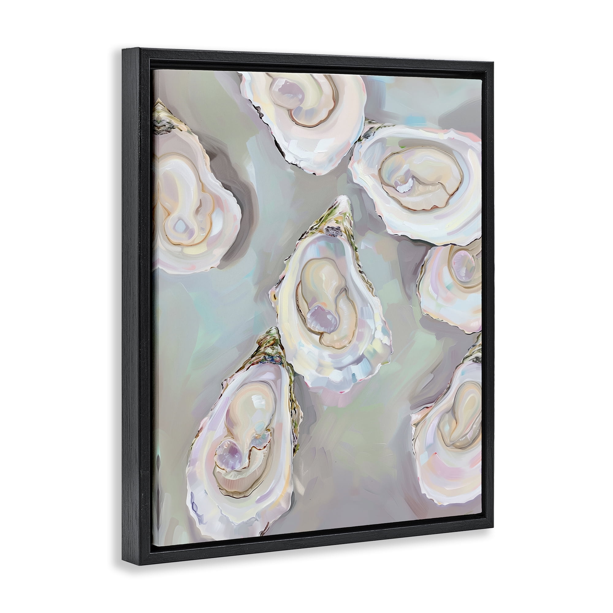 Stupell Industries Pastel Oysters Still Life Food & Beverage Painting Black Floater Framed Canvas Art Print Wall Art, 25 x 31