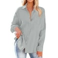 thumbnail image 7 of TKLPEHG Womens Button Down Shirt Long Sleeve Blouse Business Work Tops Dressy Casual Solid Color Outfits with Pocket (Gray,L), 7 of 7