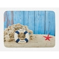 thumbnail image 1 of Buoy Bath Mat, Life Buoy with Welcome Message on Beach Coastline Vintage Style Picture Print, Non-Slip Plush Mat Bathroom Kitchen Laundry Room Decor, 29.5 X 17.5 Inches, Eggshell Blue Red, Ambesonne, 1 of 2