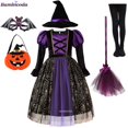 thumbnail image 2 of Vestido de fiesta de bruja para niñas de Halloween, disfraz de fantasma gótico, bata, vestido con tutú, sombrero de bruja para fiesta de carnaval de Purim, 2 of 5