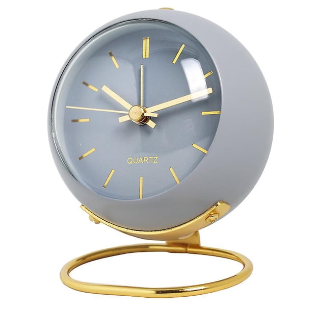 1 Pcs Blue European Metal Alarm Clock, Desktop Bedside Student Silent Clock
