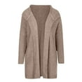 thumbnail image 5 of Kogui Women 2025 Fall Outfits Open Front Long Sleeve Hooded Knit Cardigan Sweaters Solid Color Outwear Coats (Khaki,S), 5 of 5
