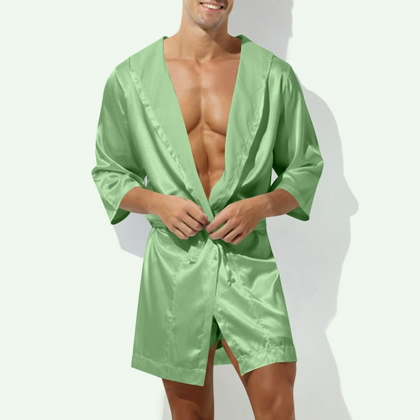 Batas para hombre, informales y de moda, de color sólido, con tirantes, capucha y manga corta, pijamas para hombre, blusa
