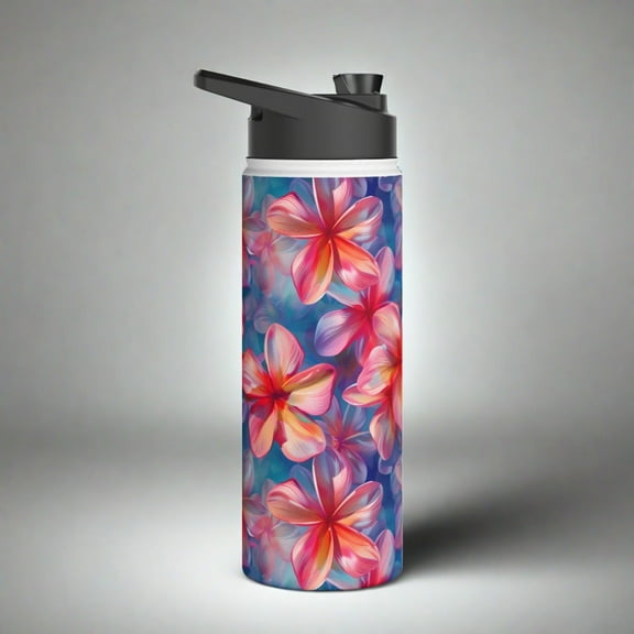 Stainless Steel Water Bottle, 18oz, Pink Plumeria - Double Wall Insulation Keeps Drinks Hot or Cold