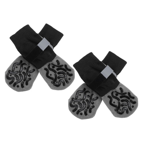 Unique Bargains 4 Pcs Non-Slip Multi-Use Dog Socks with Reflective Tapes Gray XS