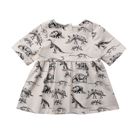Baby Girls Dinosaur Dress Clothes Ruffle Sleeve Tutu Skirt Backless Sundress Birthday Party Princess Formal Outfit