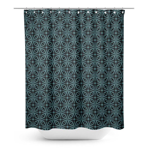 S4Sassy Black Floral Damask Waterproof Bathroom Shower Curtain With Roller Rings Hook-60 x 70 Inch