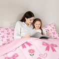 thumbnail image 4 of Erosebridal Pink Cute Bow Queen Comforter Set For Girls,Kawaii Blossom Flowers Kids Bedding Comforter Set,Pink Reversible,3pcs, 4 of 7