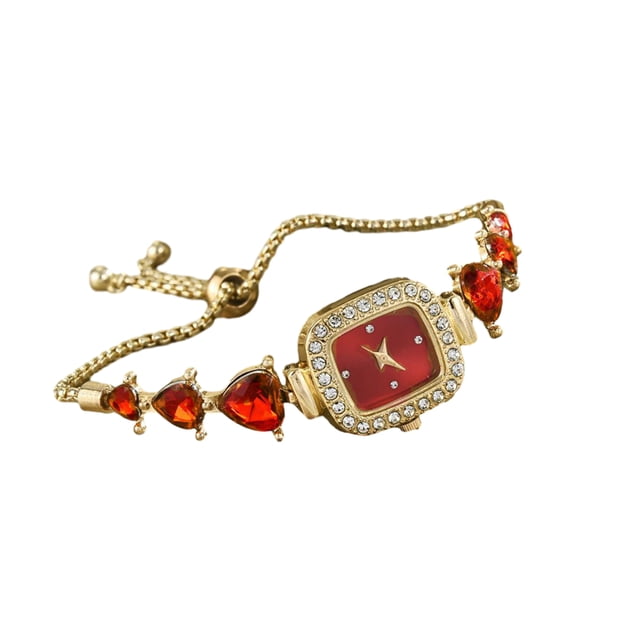 Reloj de pulsera de diamantes de imitación para mujer, reloj de pulsera analógico de cuarzo con esfera cuadrada pequeña, cadena de corazón de amor, reloj de vestir para mujer con correa ajustable