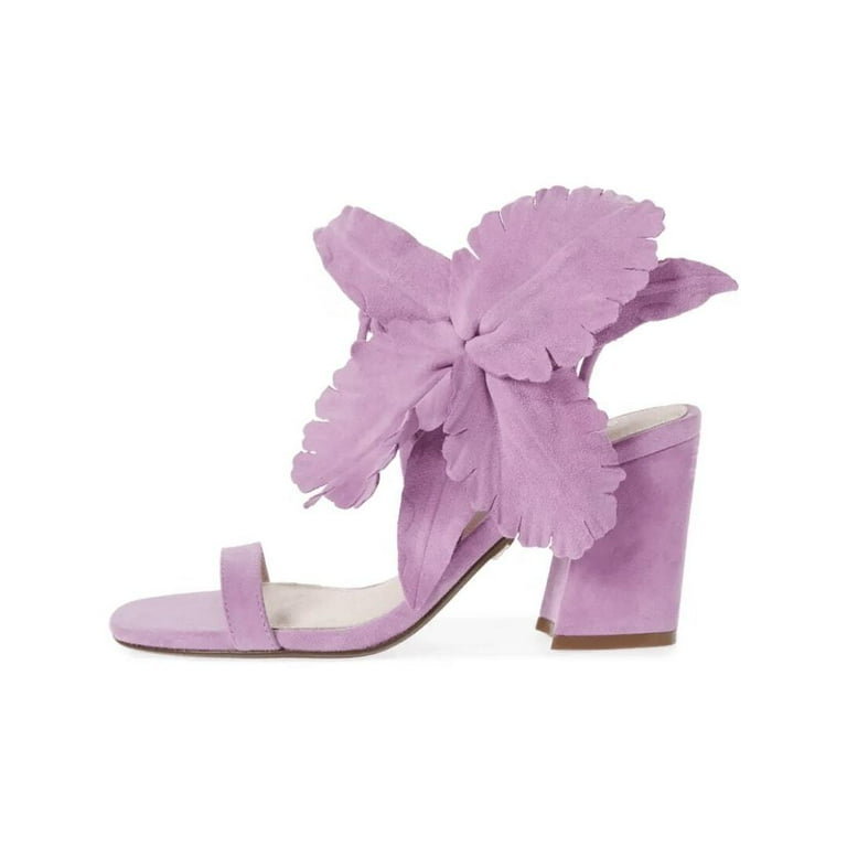 Cecelia New York Hibiscus Boisn Flower Ankle Tie Open Toe Block