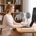 thumbnail image 3 of Dual Head Small Desk Fan, USB Portable Oscillating Table Fan with 4 Speed & LED Light Multi-Angle Rotation Quiet Mini Desktop Fan for Bedroom, Office, Camping, Car B, 3 of 7