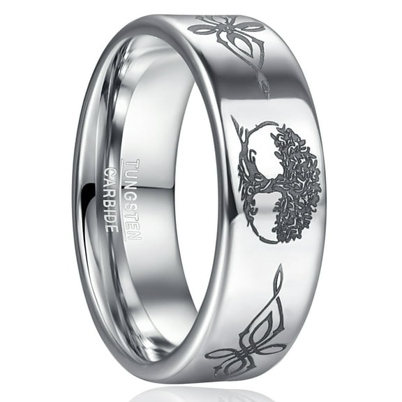 Tungsten Rings for Men Women Wedding Band Tree of Life Celtic Knot Polished Finish Promise Ring Comfort Fit Size 7-12