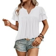 thumbnail image 4 of WCMZJ Women's V Neck Shirts Dressy Casual Ruffle Sleeve Blouses Loose Fit Pleated Front Summer Tunic Tops White 2XL, 4 of 7