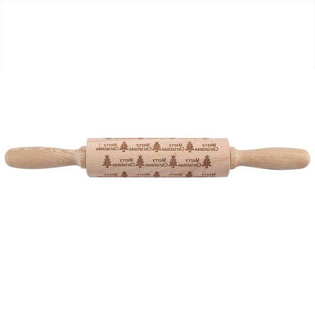 Rodillo de madera en relieve NikouMX para árbol de Navidad molde decorativo para hornear galletas 5x43cm